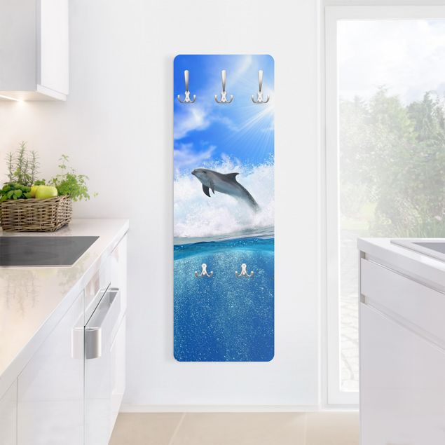 Wall mounted coat rack animals Playing Dolphins