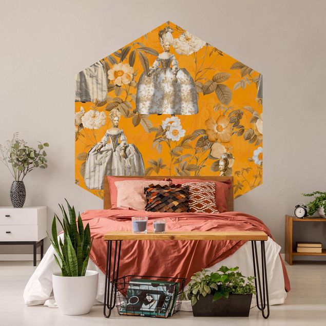 Modern wallpaper designs Opulent Dress In The Garden On Orange