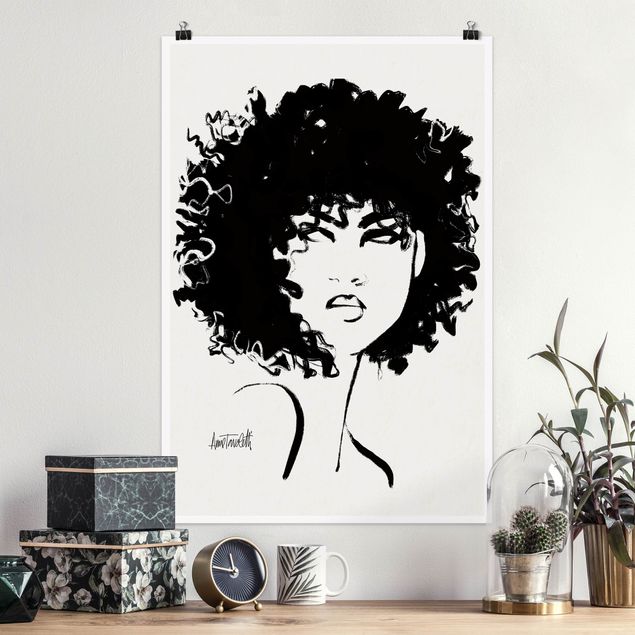 Abstract canvas wall art Portrait with black brush III