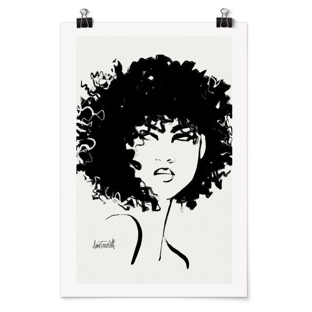 Black and white wall art Portrait with black brush III