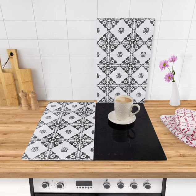 Oven top cover Portuguese Vintage Ceramic Tiles - Sintra Black And White