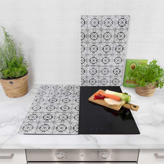 Oven top cover Portuguese Vintage Ceramic Tiles - Tomar Black And White