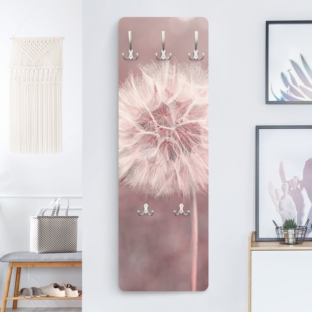 Wall mounted coat rack flower Dandelion Bokeh Light Pink