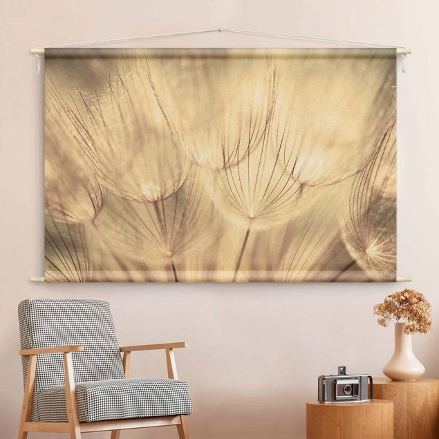 extra large wall tapestry Dandelions Close-Up In Cozy Sepia Tones