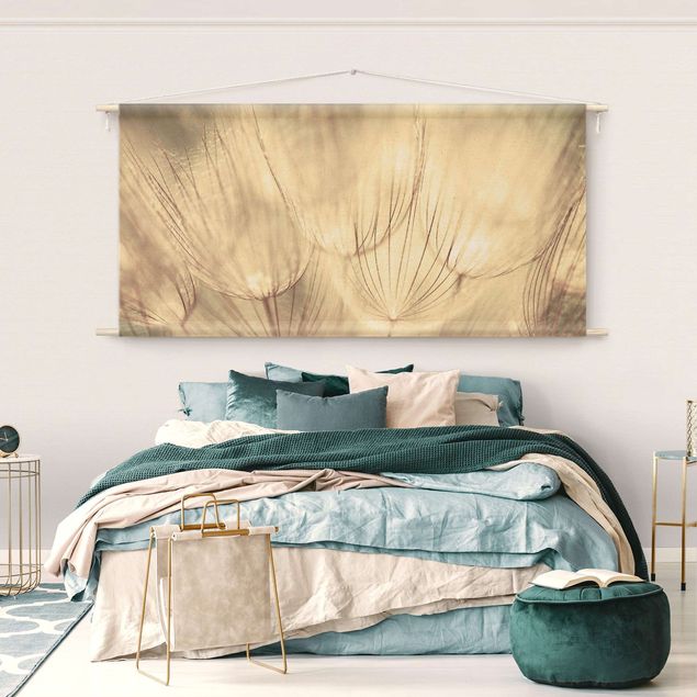 modern tapestry wall hanging Dandelions Close-Up In Cozy Sepia Tones