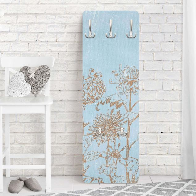 Wall mounted coat rack flower Etching In Blue