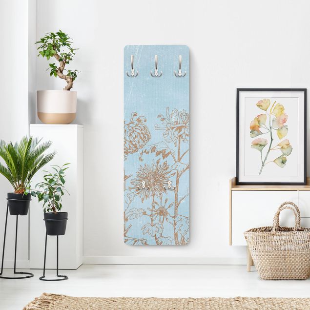 Shabby chic wall coat rack Etching In Blue
