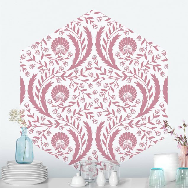 Wallpapers ornaments Tendrils with Fan Flowers in Antique Pink