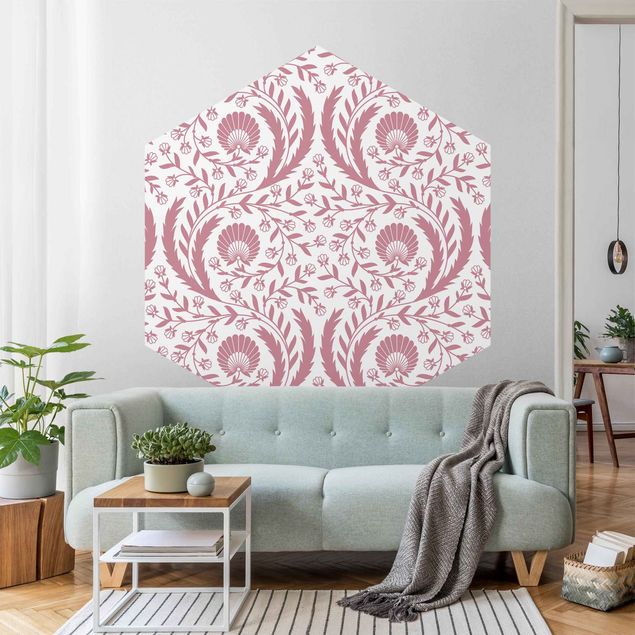 Modern wallpaper designs Tendrils with Fan Flowers in Antique Pink