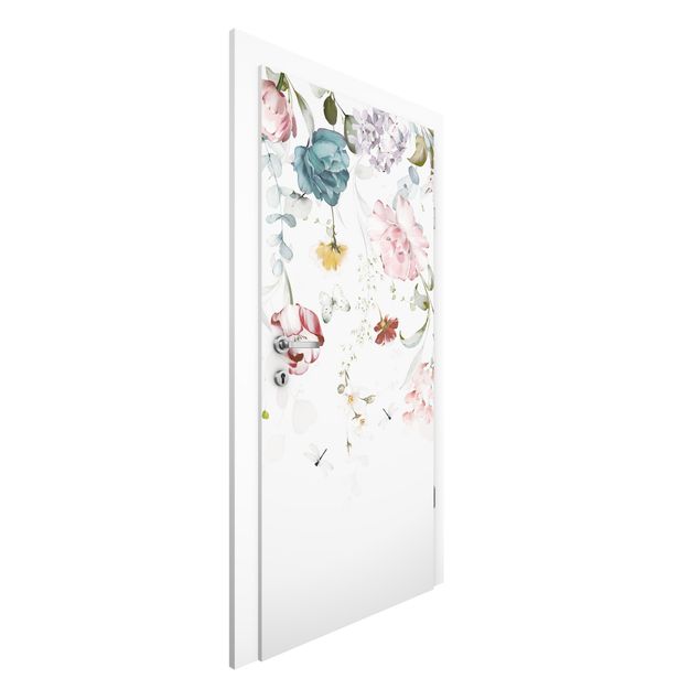 Wallpapers rose Tendril Flowers with Butterflies Watercolour