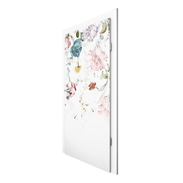 Door Wallpapers flower Tendril Flowers with Butterflies Watercolour