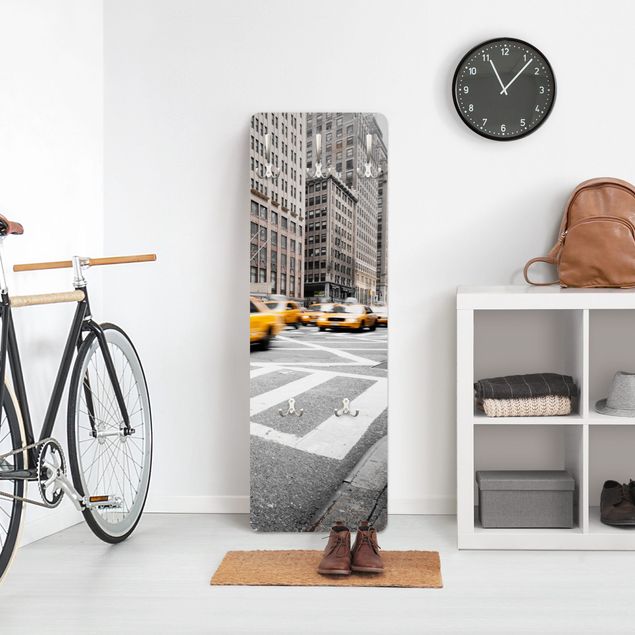 Wall mounted coat rack black and white Bustling New York