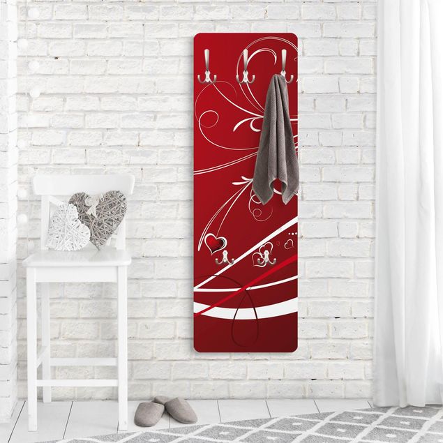 Wall mounted coat rack red Red Hearts