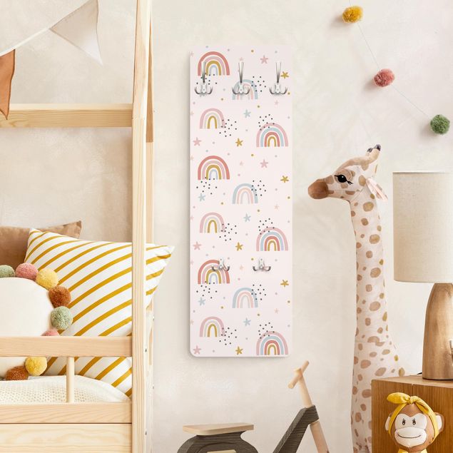 Wall mounted coat rack multicoloured Rainbow World With Stars And Dots