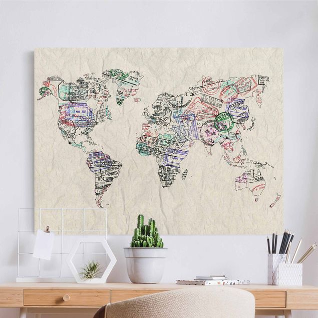 Kitchen Passport Stamp World Map