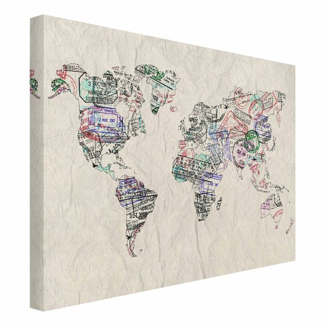 Canvas wall art Passport Stamp World Map