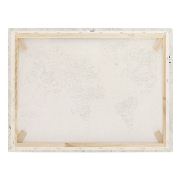 Natural canvas print - Passport Stamp World Map - Landscape format 4:3