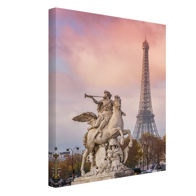 Skyline prints Statue Of Horseman In Front Of Eiffel Tower