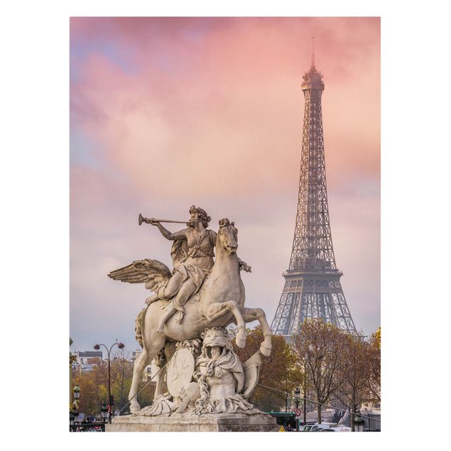 Skyline canvas print Statue Of Horseman In Front Of Eiffel Tower