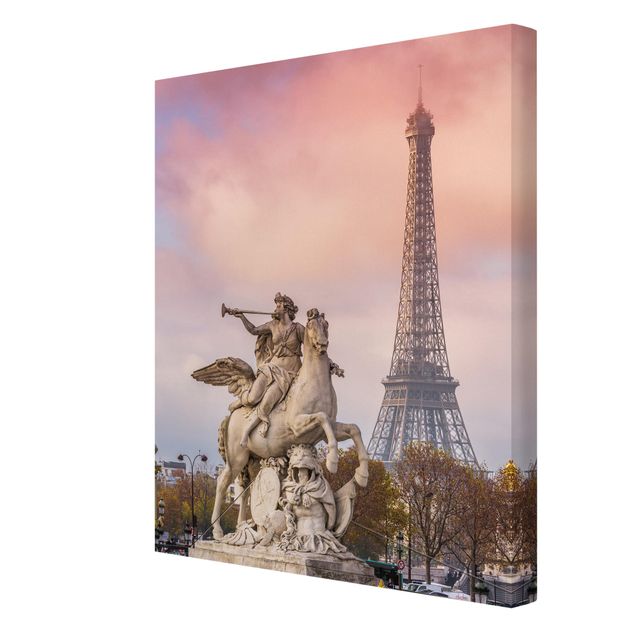 Prints pink Statue Of Horseman In Front Of Eiffel Tower