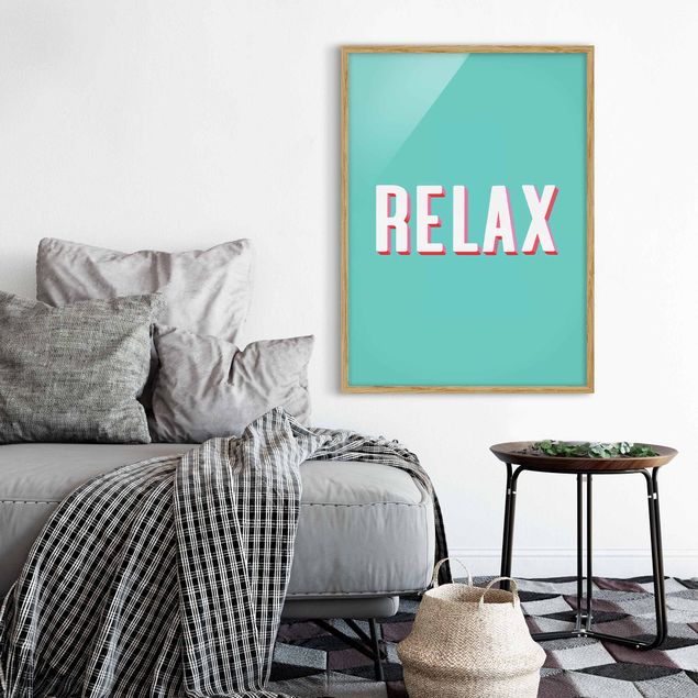 Framed quotes prints Relax Typo On Blue