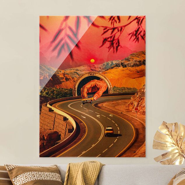 Glass prints sunset Retro Collage - The Race