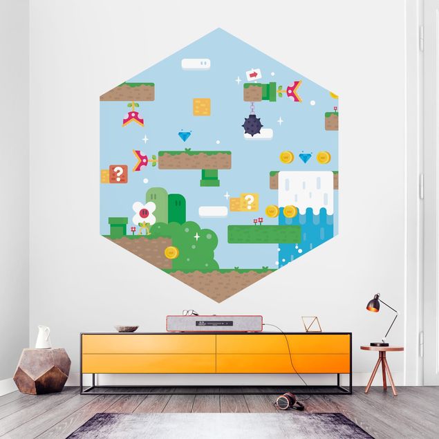 Self-adhesive hexagonal wall mural Classical Retro Game