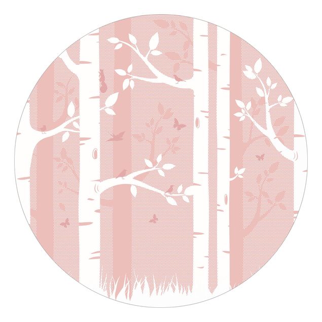 Wallpapers modern Pink Birch Forest With Butterflies And Birds