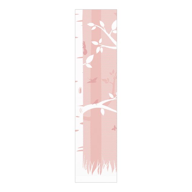 Sliding panel curtains landscape Pink Birch Forest With Butterflies And Birds