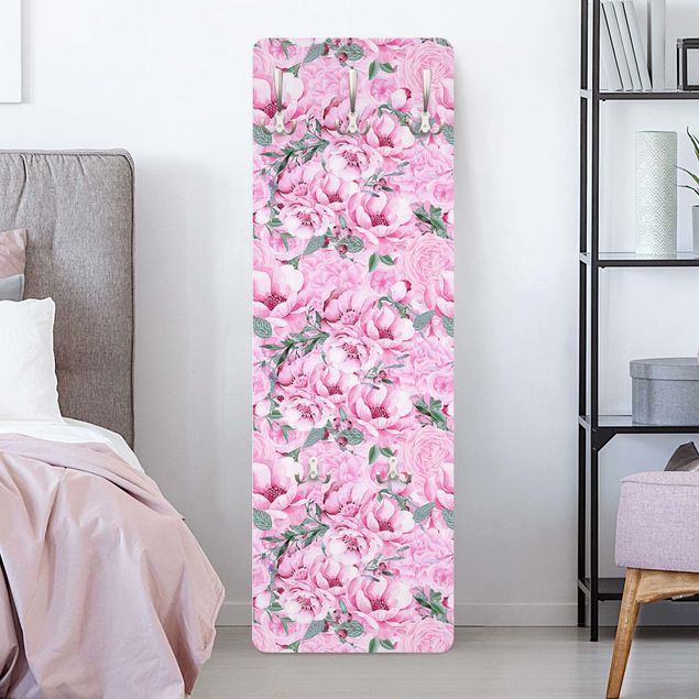 Country style coat rack Pink Flower Dream Pastel Roses In Watercolour