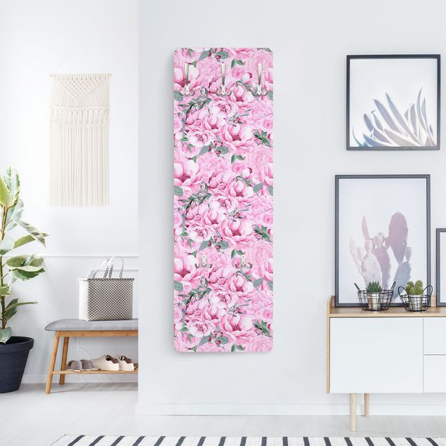 Wall mounted coat rack patterns Pink Flower Dream Pastel Roses In Watercolour