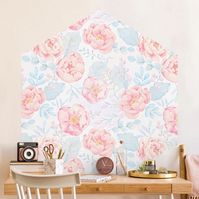 Rose flower wallpaper Pink Flowers With Light Blue Leaves