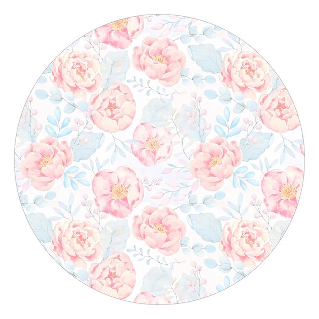 Modern wallpaper designs Pink Flowers With Light Blue Leaves