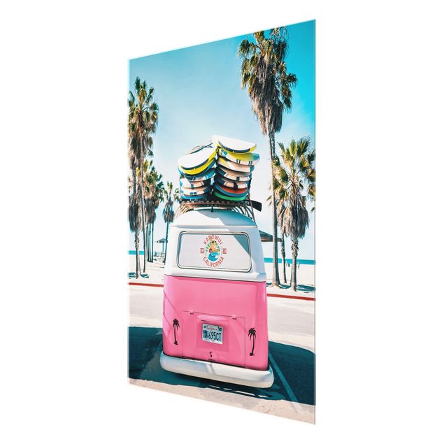 Prints modern Pink VW Bus With Surfboards
