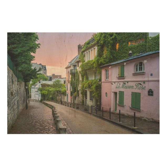 Wood prints landscape Rose Coloured Twilight In Paris