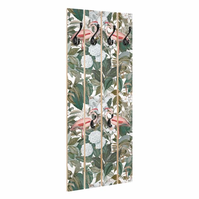 Wall coat hanger Pink Flamingos With Leaves And White Flowers