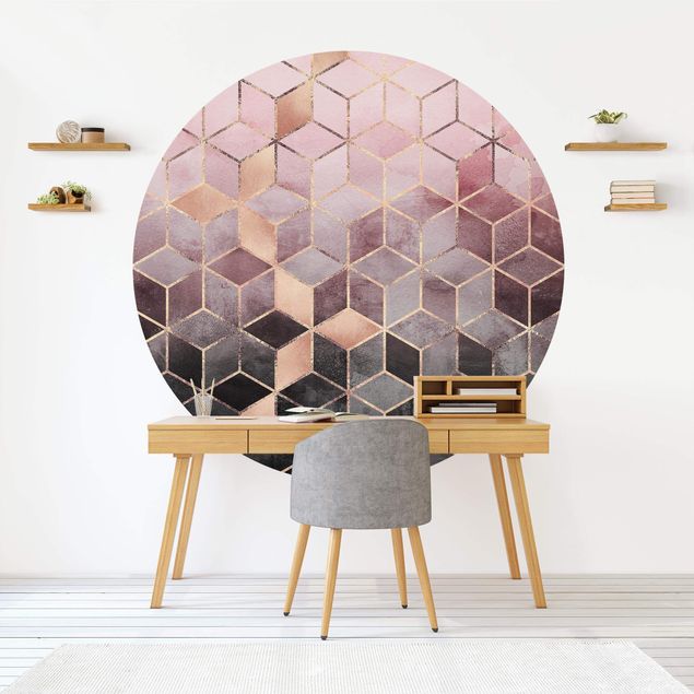 Geometric shapes wallpaper Pink Grey Golden Geometry