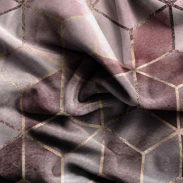 pattern curtains for living room Pink Gray Golden Geometry