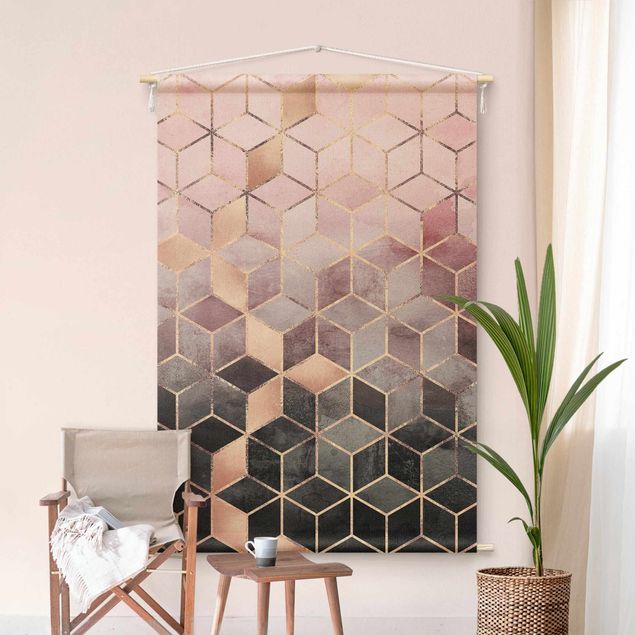 extra large tapestry wall hangings Pink Gray Golden Geometry