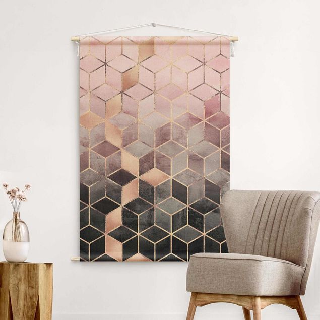 wall hanging decor Pink Gray Golden Geometry