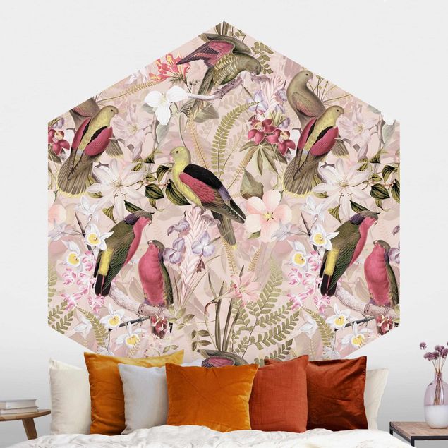 Wallpapers birds Pink Pastel Birds With Flowers