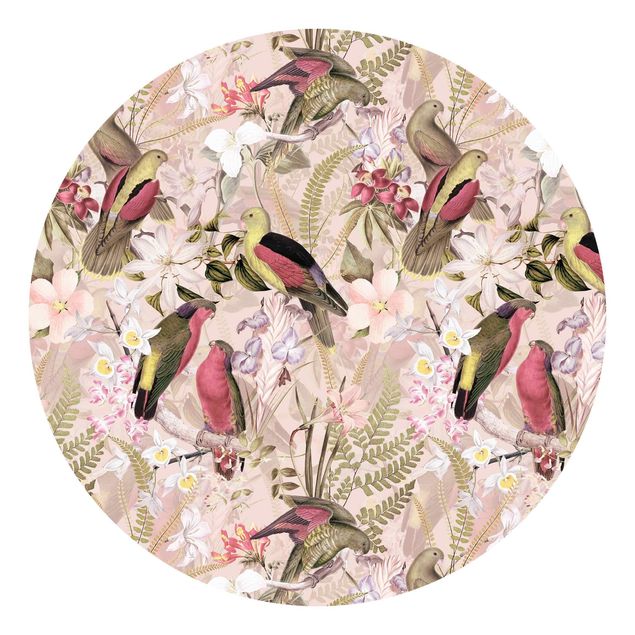 Wallpapers animals Pink Pastel Birds With Flowers