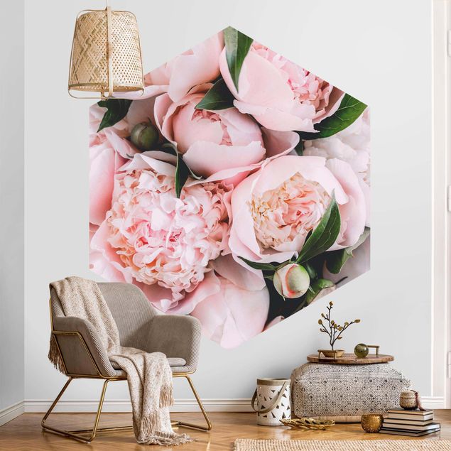 Wallpapers flower Pink Peonies With Leaves
