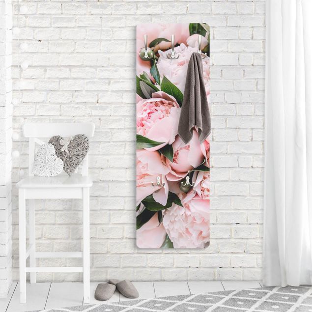 Wall coat hanger Pink Peonies With Leaves