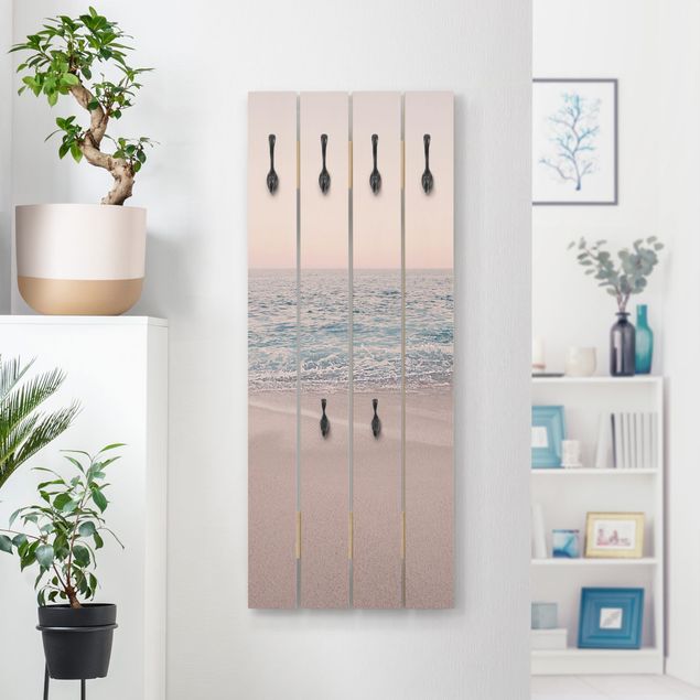 Wall mounted coat rack landscape Reddish Golden Beach In The Morning