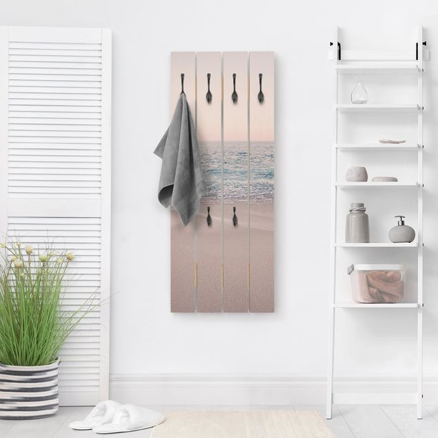 Wooden wall mounted coat rack Reddish Golden Beach In The Morning