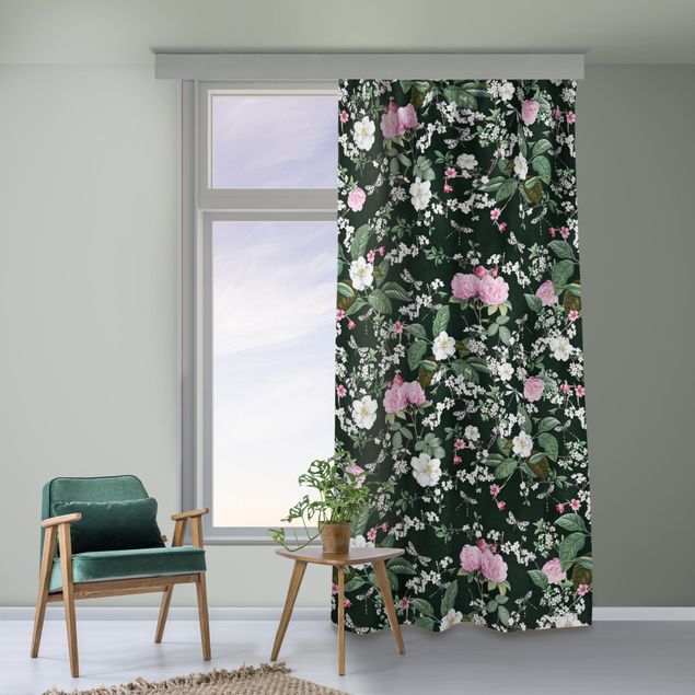 made to measure curtains Roses And Butterflies On Dark Green