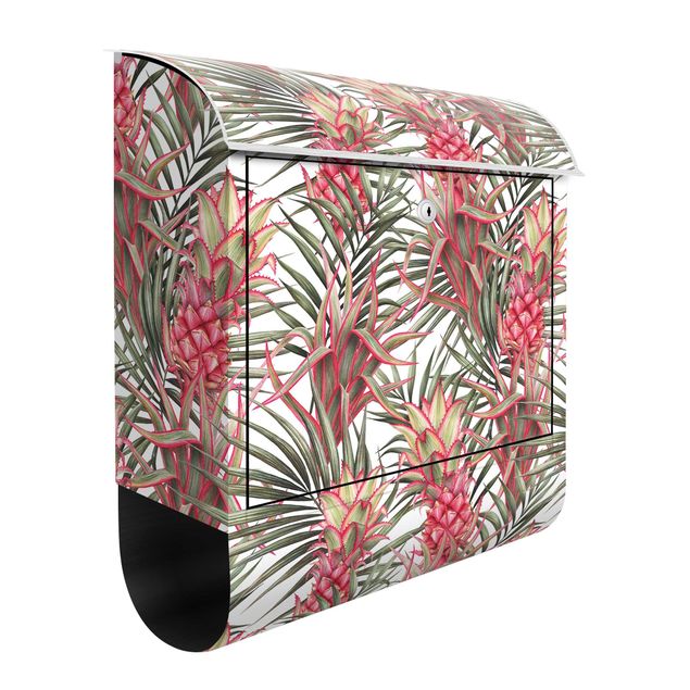 Letterboxes flower Red Pineapple With Palm Leaves Tropical