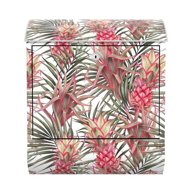 Letterboxes pink Red Pineapple With Palm Leaves Tropical