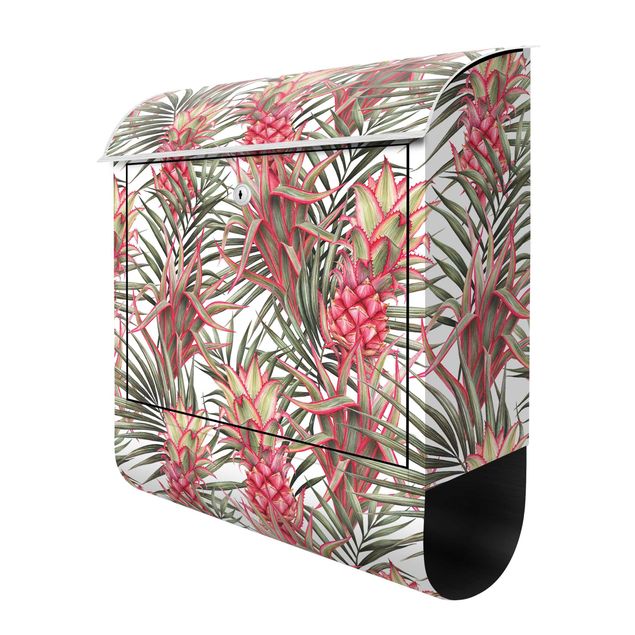 Red wall mounted post box Red Pineapple With Palm Leaves Tropical